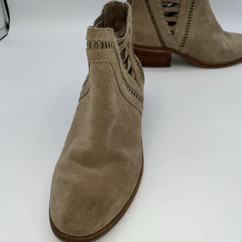 Vince Camuto Women's Pimmy Zip Ankle Booties Suede Boots Sz7 Tan Leather Boots